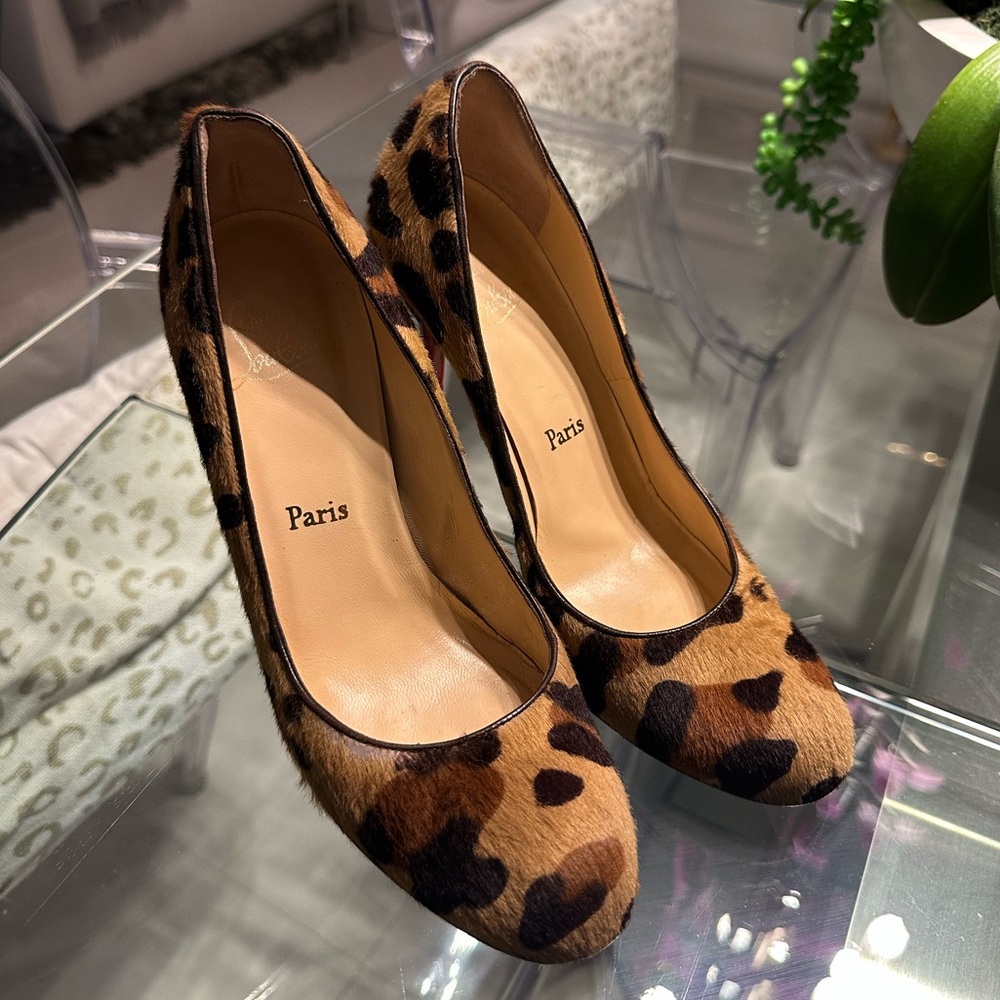 Christian Louboutin Mohair Leopard Brown and Black Stiletto Heels